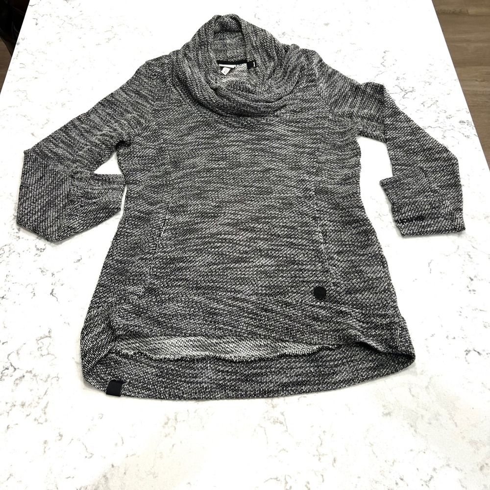 Bench Womens Tunic Top Small Black‎ Gray Cowl Neck Snap Pocket Long Sleeve
